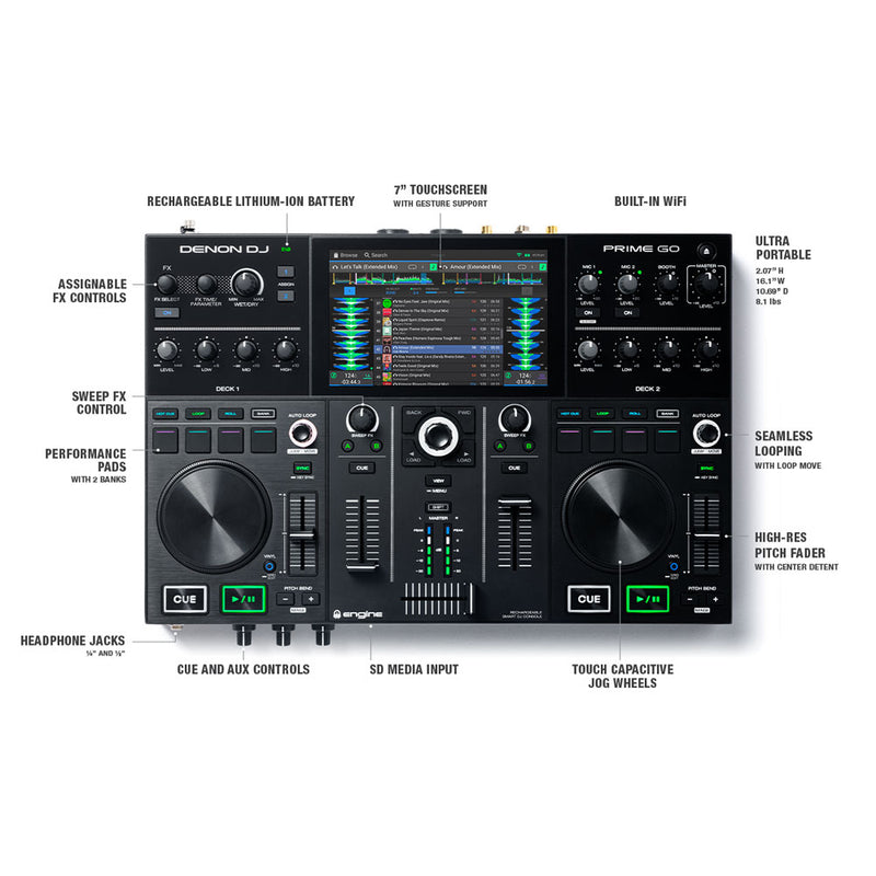 Controlador DJ Denon PRIME GO - GOmusic.cl