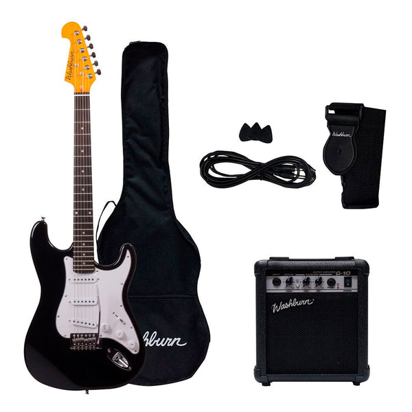 Pack Guitarra Eléctrica Washburn WS 300B Color Negro - GOmusic.cl
